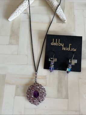 Dabby Reid Purple Crystal Pendant Necklace & Matching Earrings